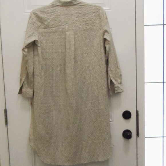 Maeve by Anthropologie Maxi Tunic Top Size S Tan White Plaid Button Down - Picture 11 of 14